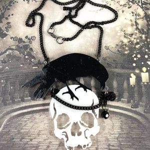 Killer Acrylic Skull and Raven necklace Goth Girl